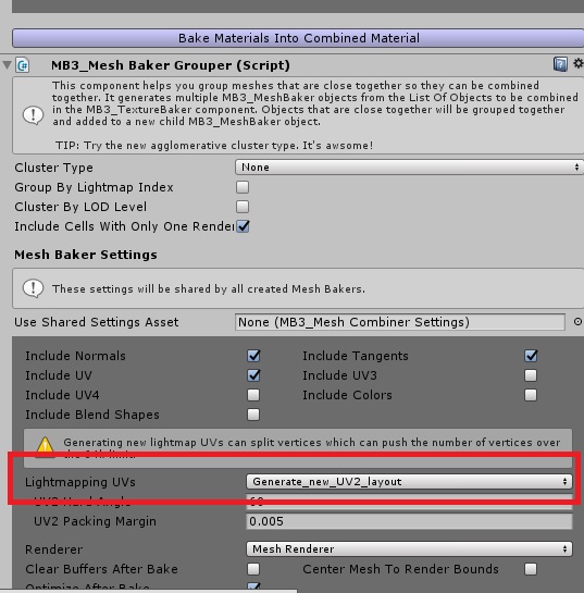 Light Mapping UVs を Generate new UV2 layout に設定してからBake