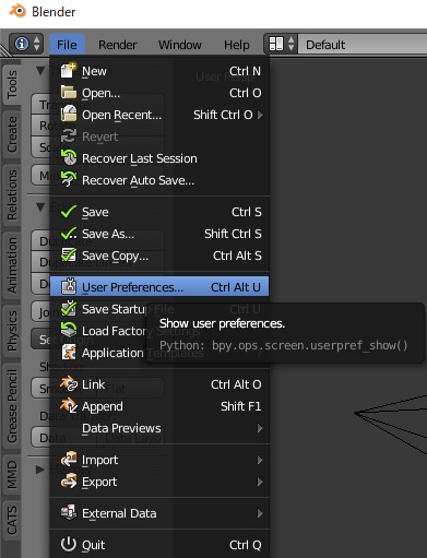 File -> User Preferences...